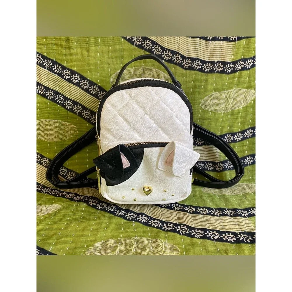 Betsey Johnson Black/ White Puppy Dog Mini Backpack Kawaii Harajuku Preppy
